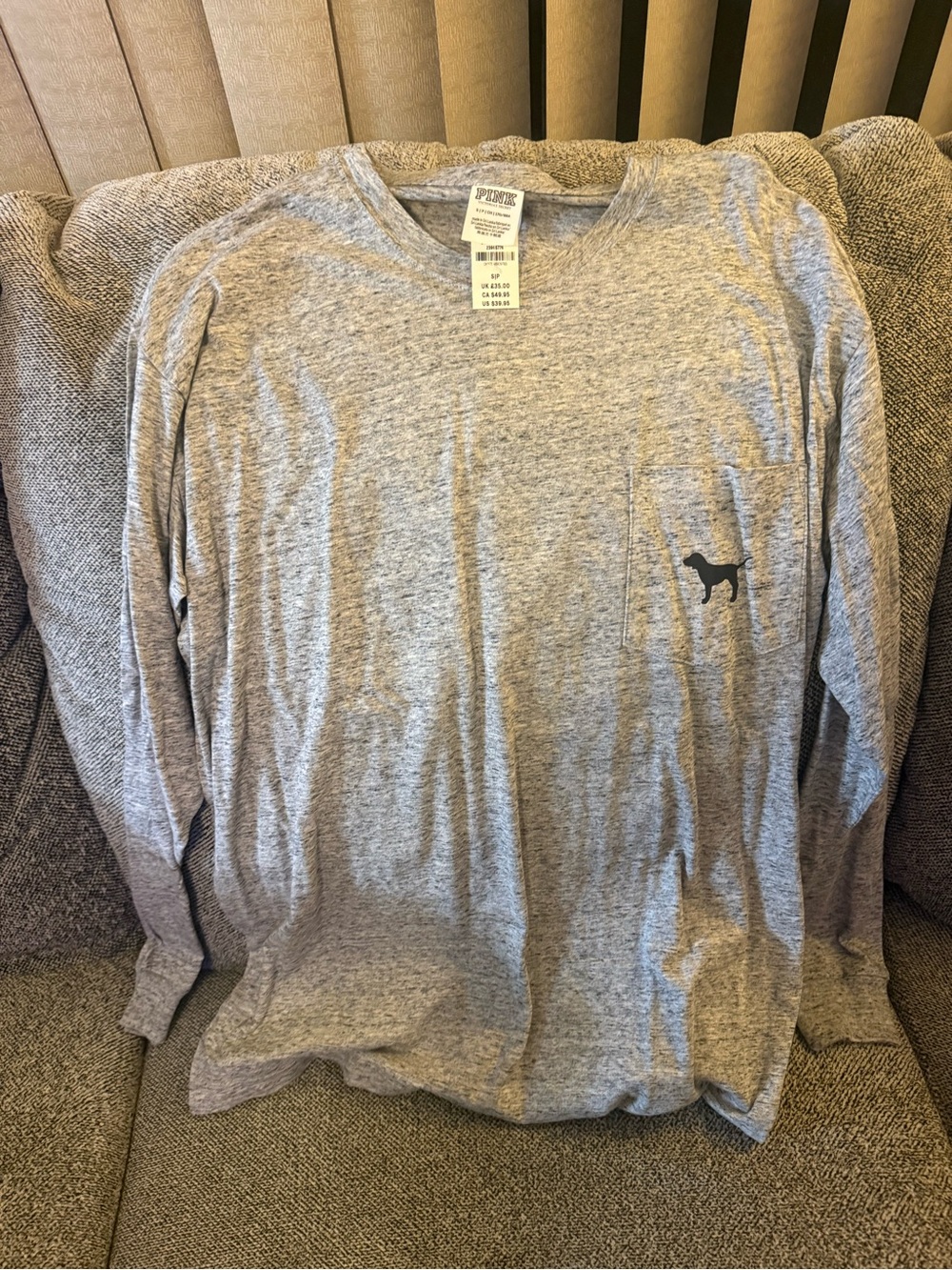 PINK Victoria's Secret Heather Gray Long-Sleeve Pocket Tee